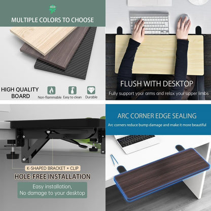 OUGIC Ergonomic Desk Extension Tray, 75X24Cm, Clamp without Punch, Keyboard Drawer Tray, Computer Armrest Table Stand
