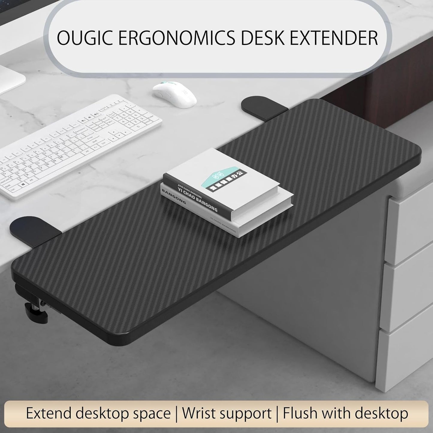 OUGIC Ergonomic Desk Extension Tray, 75X24Cm, Clamp without Punch, Keyboard Drawer Tray, Computer Armrest Table Stand