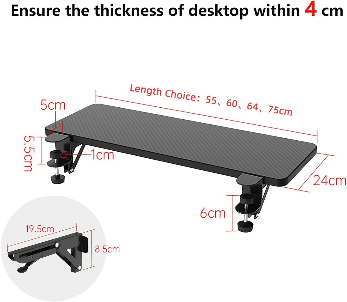 OUGIC Ergonomic Desk Extension Tray, 75X24Cm, Clamp without Punch, Keyboard Drawer Tray, Computer Armrest Table Stand